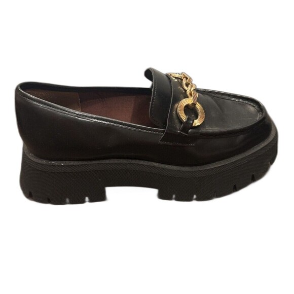Zara Gold Chain Loafers Black Chunky Platform Lug Faux Leather Size 39 US 8 - Picture 2 of 8